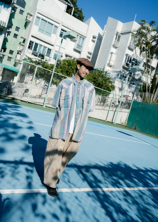 "OUTLAW" Dobby Stripe Pearl Snap Short Sleeve Western Shirt