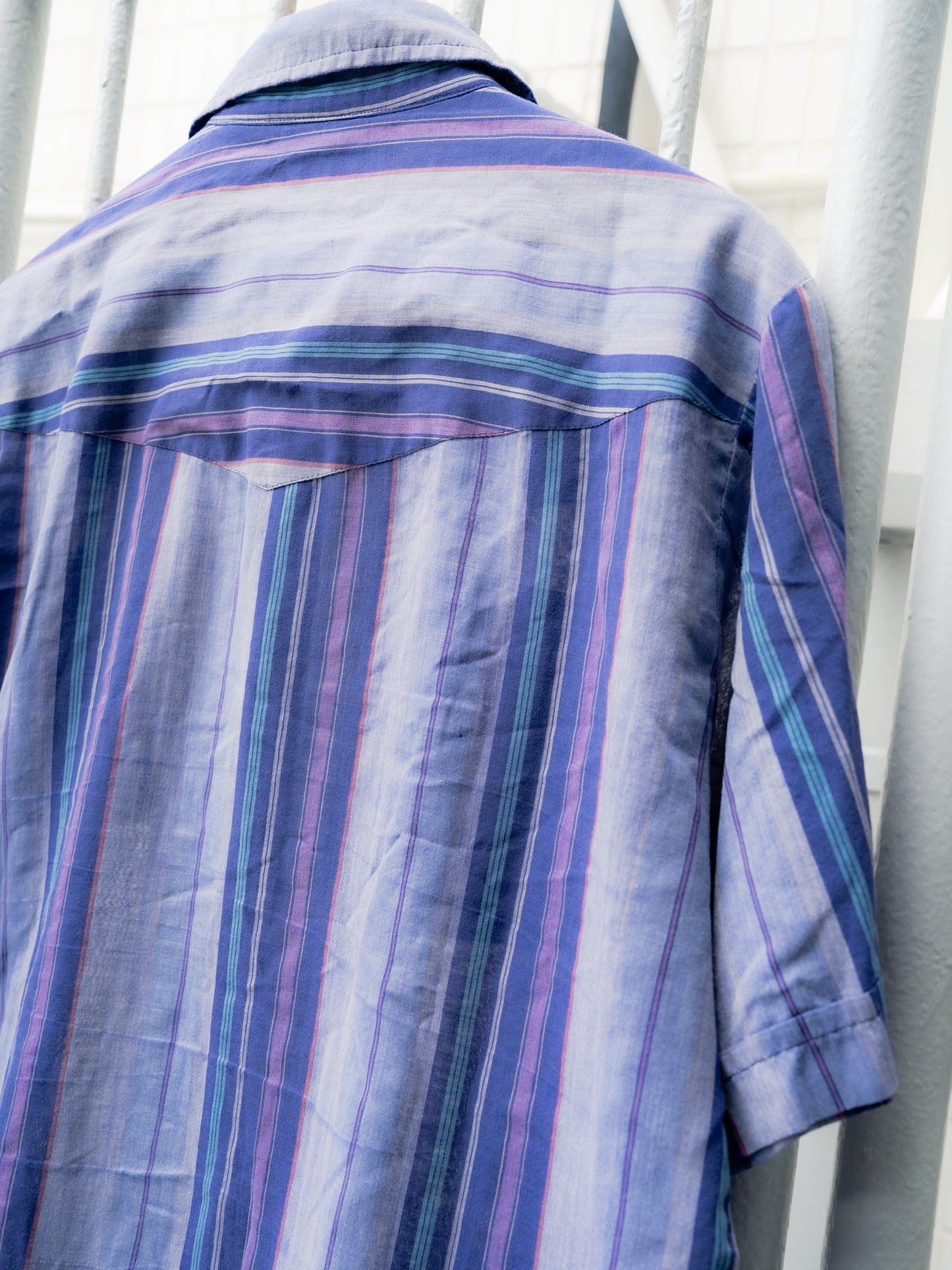 1980s "ELY PLAINS" Striped Short Sleeves Snap Button Shirt