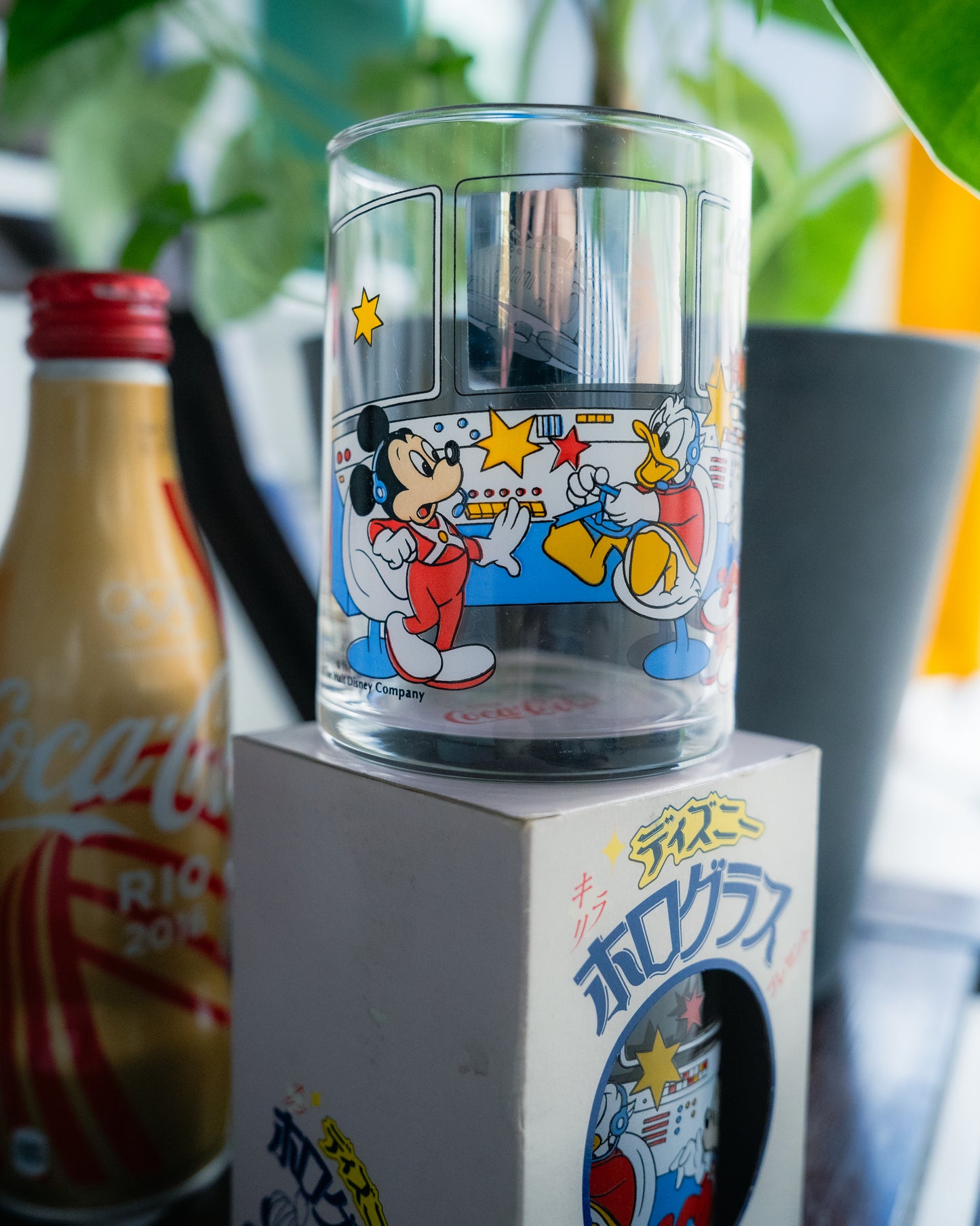 COCA-COLA x Disney Mickey & Donald Space Ship Glass Cup with box