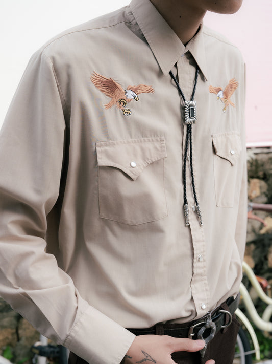 1980-90s "PLAINS" Eagles Western Pearl Snap Long Sleeve Shirt