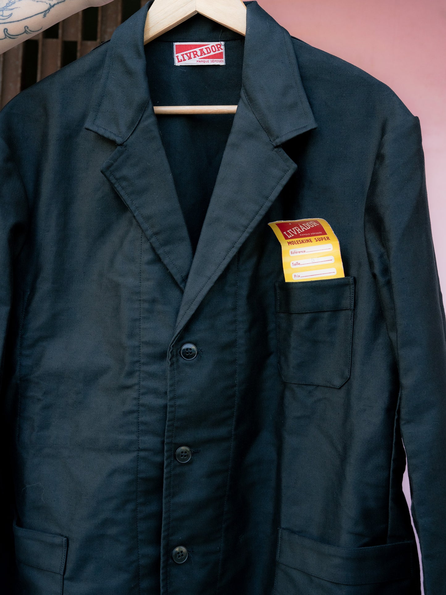 1950s French "LIVRADOR" Black Moleskin Lapeled Work Jacket - Deadstock