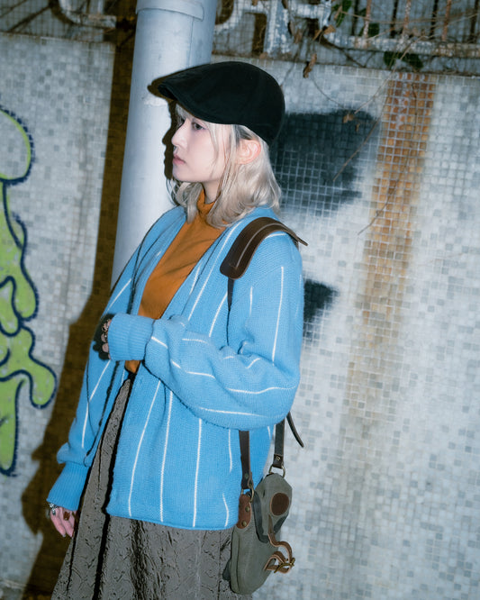 1960-70s Striped Heavy Knit Button Up Cardigan