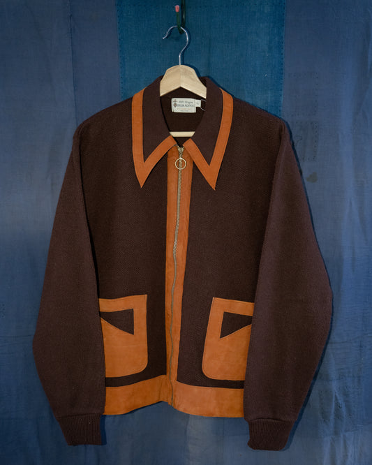 1960-70s Suede Mix Orlon Acrylic Zip Up Cardigan