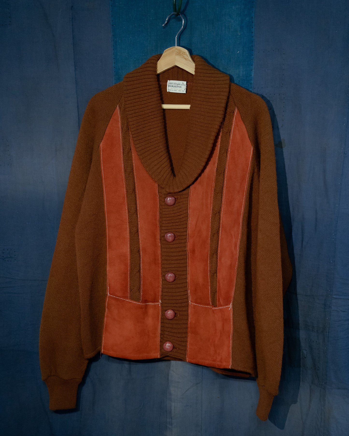 1950-60s Orlon Acrylic Mix Suede Shawl Collar Cardigan