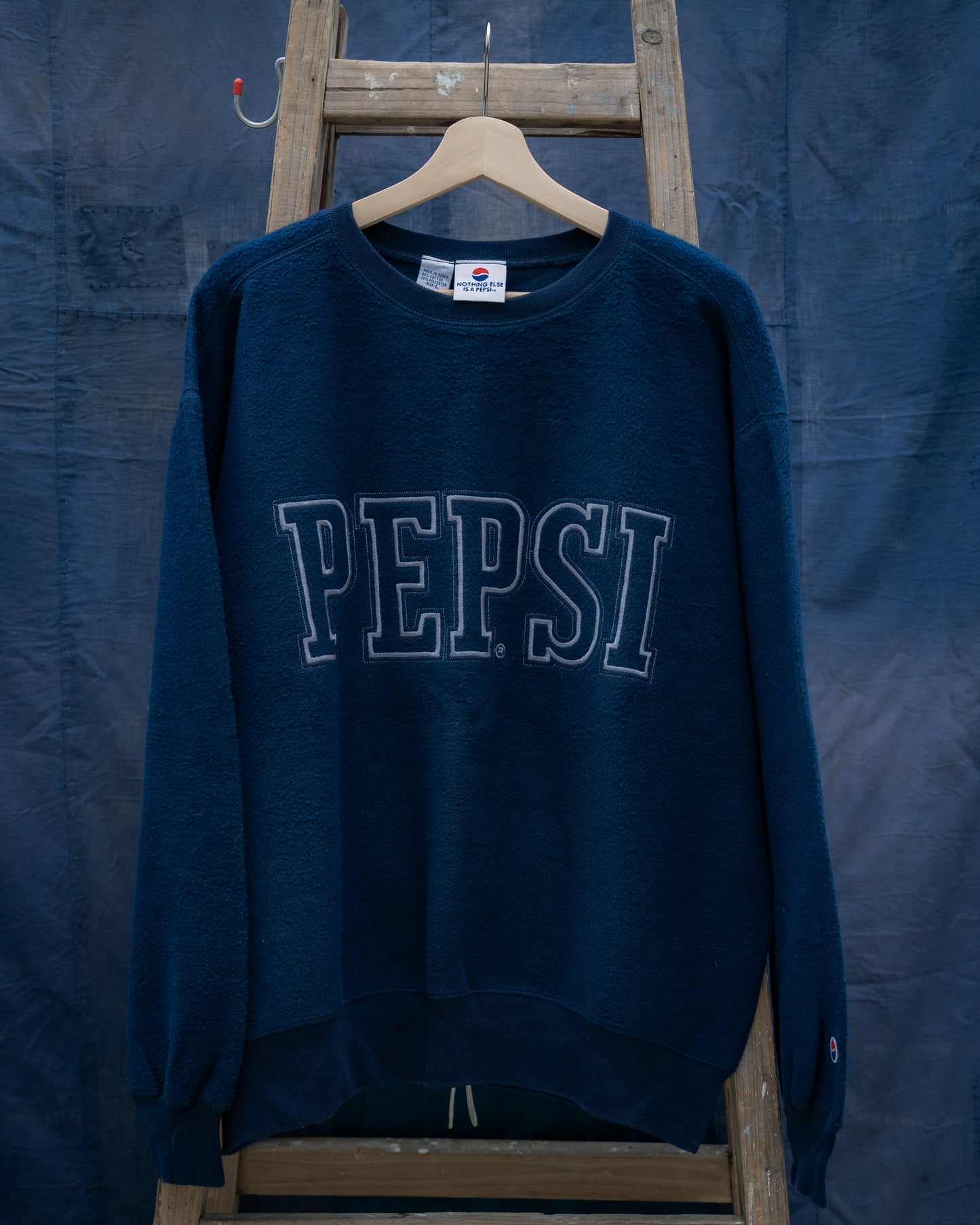 1990年代の「PEPSI」フリース刺繍クルーネックスウェットシャツ