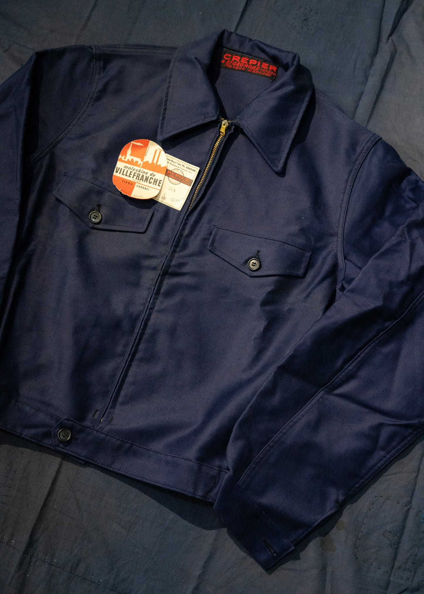 1940s "CREPIER" French Moleskin Cyclist Jacket - Deadstock