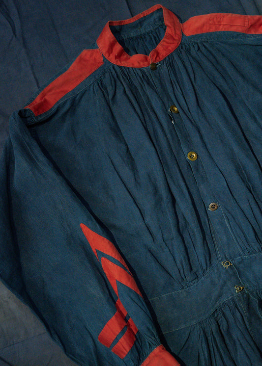 Late 19 Century French Antique Indigo Linen Fireman Bourgeron Jacket