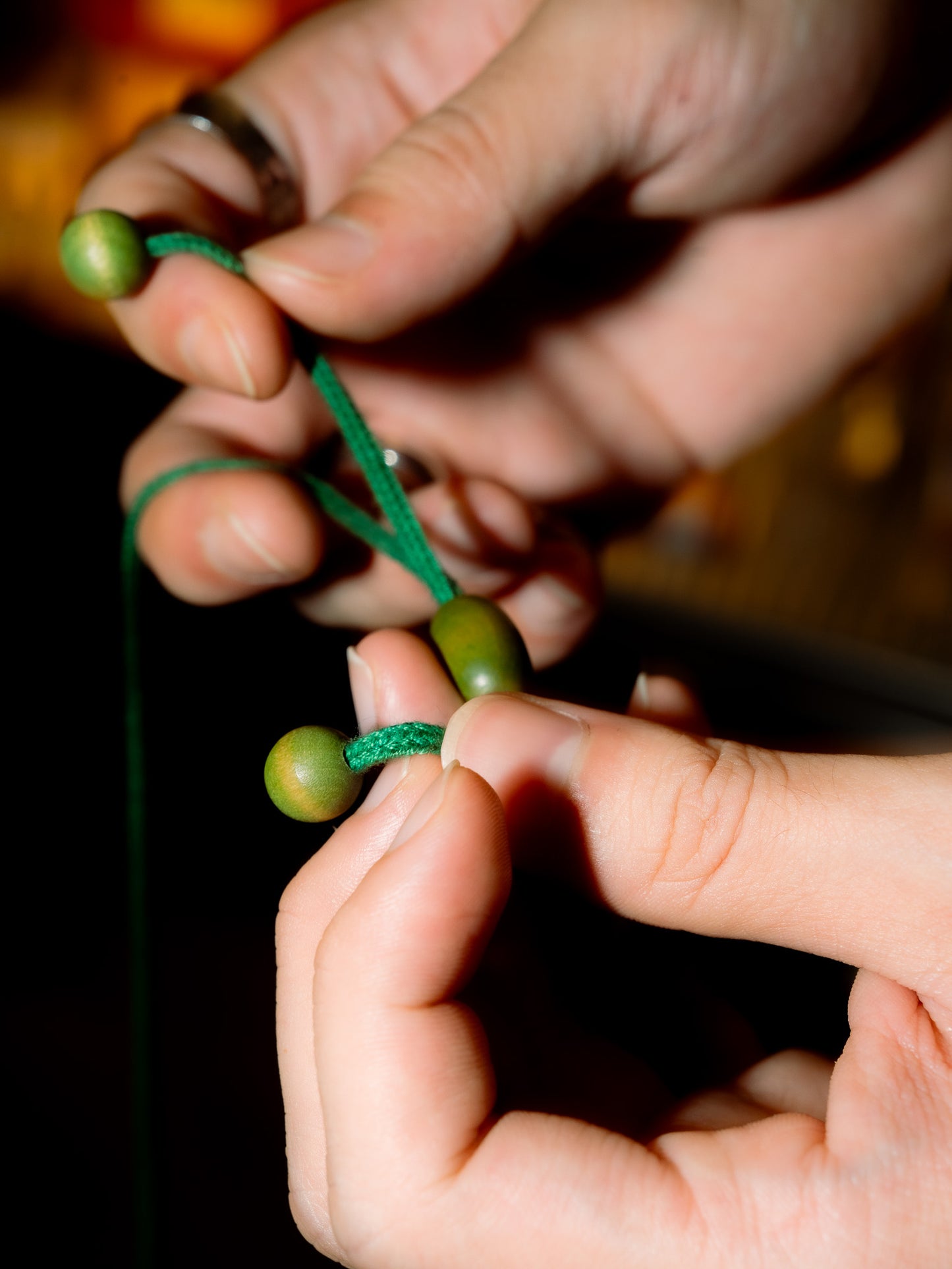 Green Wood & Metal Rope Necklace