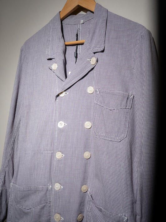 1950-60s French Butcher Houndstooth Double Breasted Work Jacket
