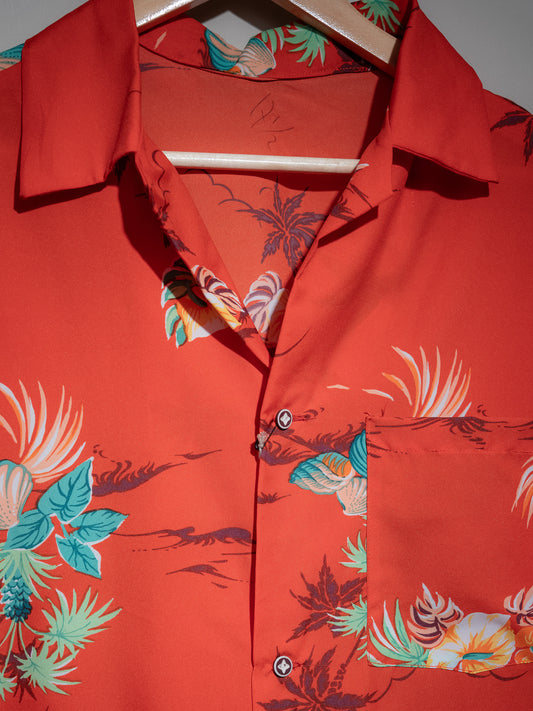 Shell & Palm Patterned Short Sleeve Hawaiian Shirt