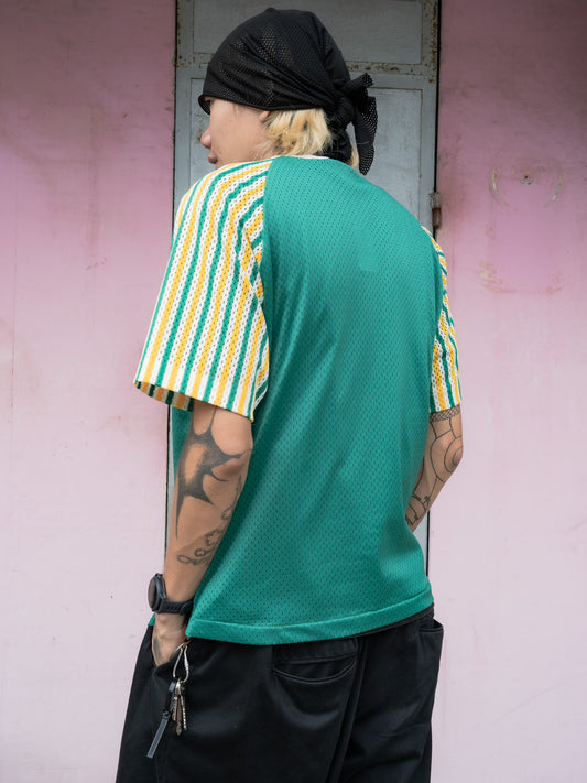 1970s "SWINGSTER" Striped Sleeves Raglan Mesh Jersey Shirt