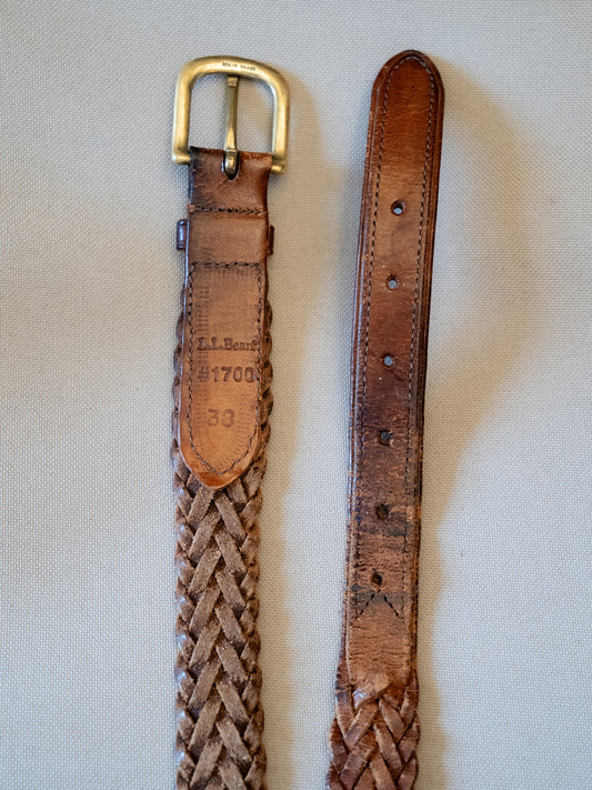 1990s "L.L. Bean" 1700 Woven Braided Leather Belt - Size 38