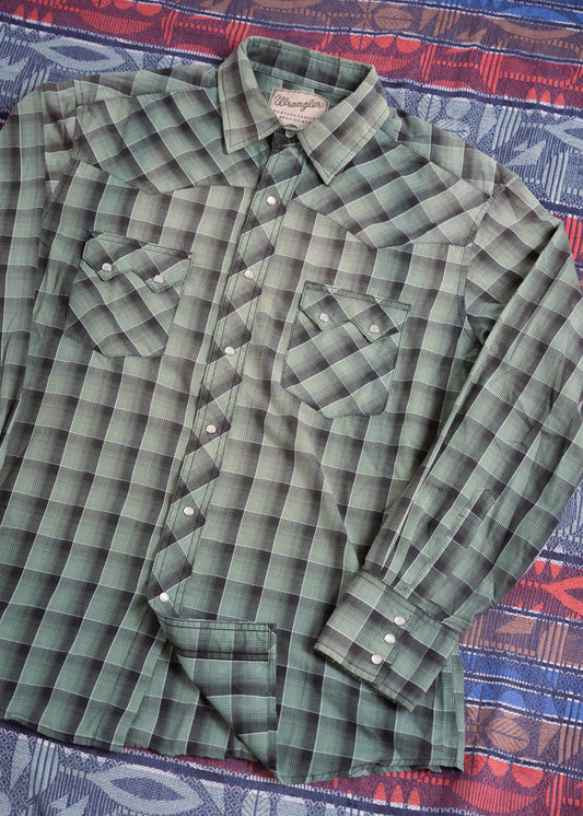 "WRANGLER" Long Sleeve Western Snap Plaid Shirt