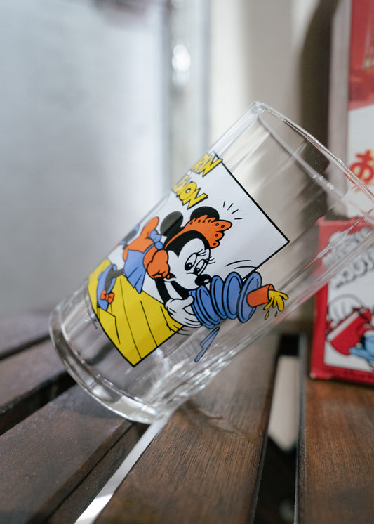 ~1980s KIRIN LEMON x DISNEY Asymmetrical Glass Cup with box