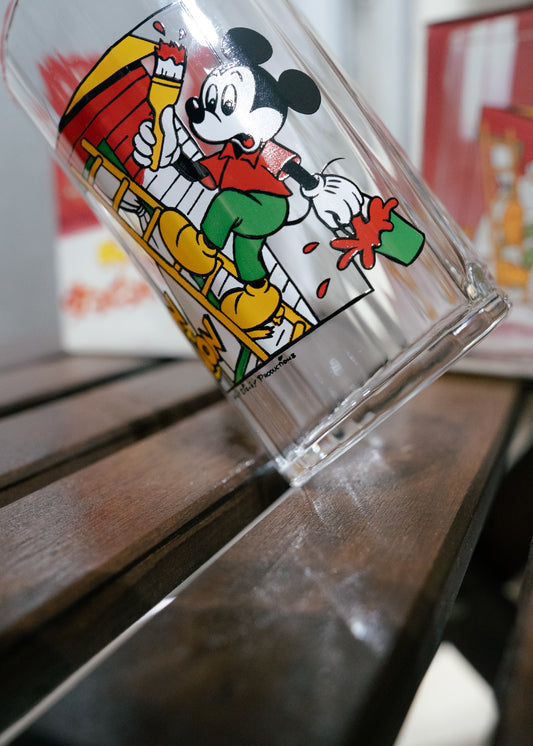 ~1980s KIRIN LEMON x DISNEY Asymmetrical Glass Cup with box