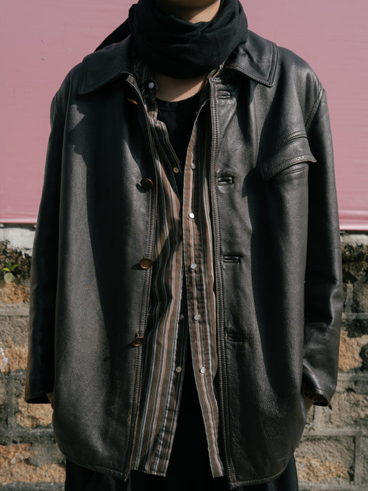 1970s French EDF Leather Jacket - Dark Brown