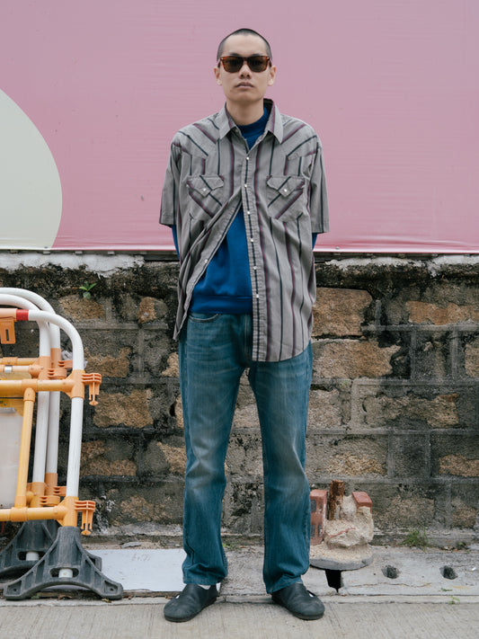 1990s "PLAINS Western Wear" Striped Pearl Snap S/S Shirt