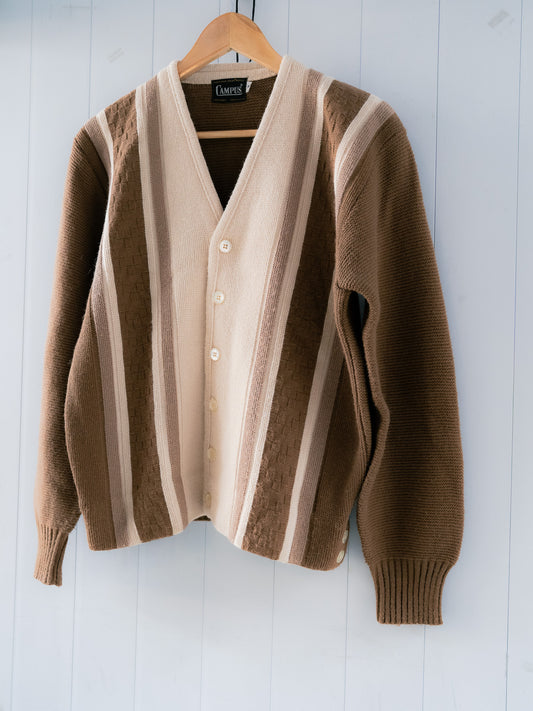1960-70s "CAMPUS" Checkerboard Striped Knit Cardigan