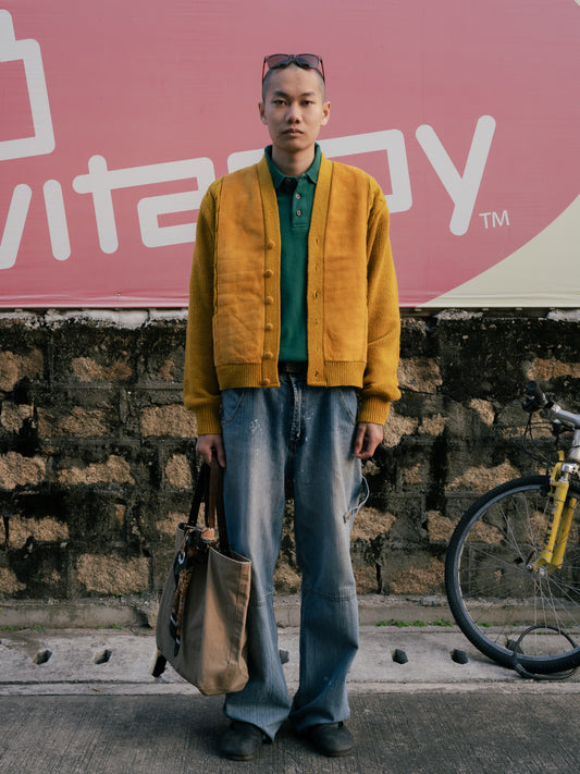 1960s "BRENT MONTGOMERY WARD" Suede Wool Heavy Knit Cardigan