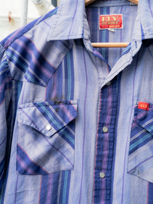 1980s "ELY PLAINS" Striped Short Sleeves Snap Button Shirt