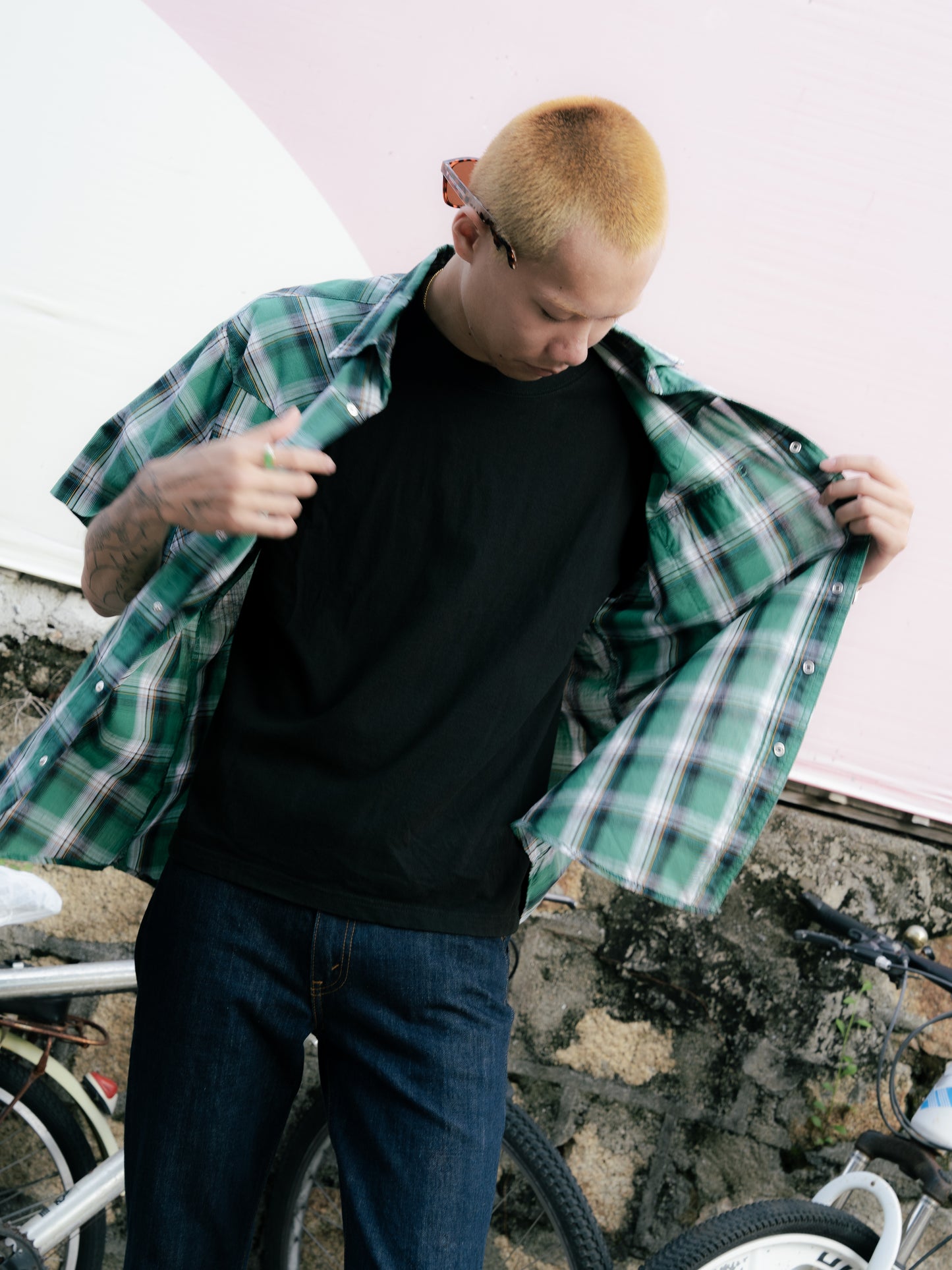 "Wrangler" Plaid Pearl Snap Short Sleeve Shirt