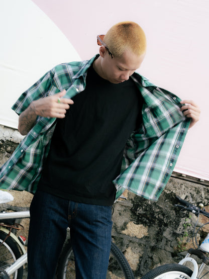 「Wrangler」格子珍珠按扣短袖襯衫