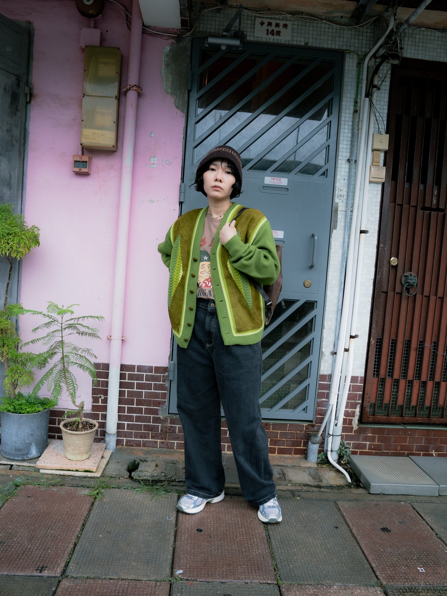 1960s "REPUBLIC SPORTSWEAR" Suede Acrylic Mix Cardigan