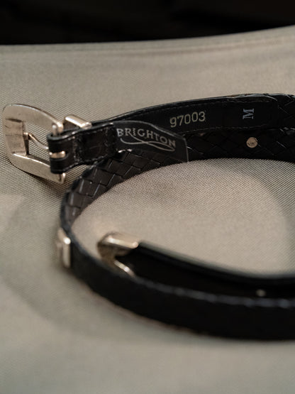 2000s "BRIGHTON" 97003 Floral Scroll Engravings Croco Braided Leather Belt