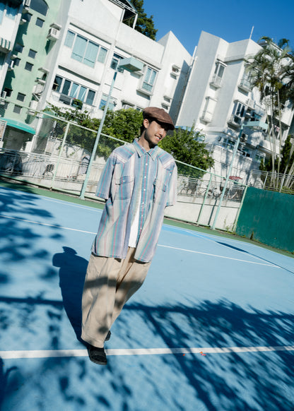 "OUTLAW" Dobby Stripe Pearl Snap Short Sleeve Western Shirt