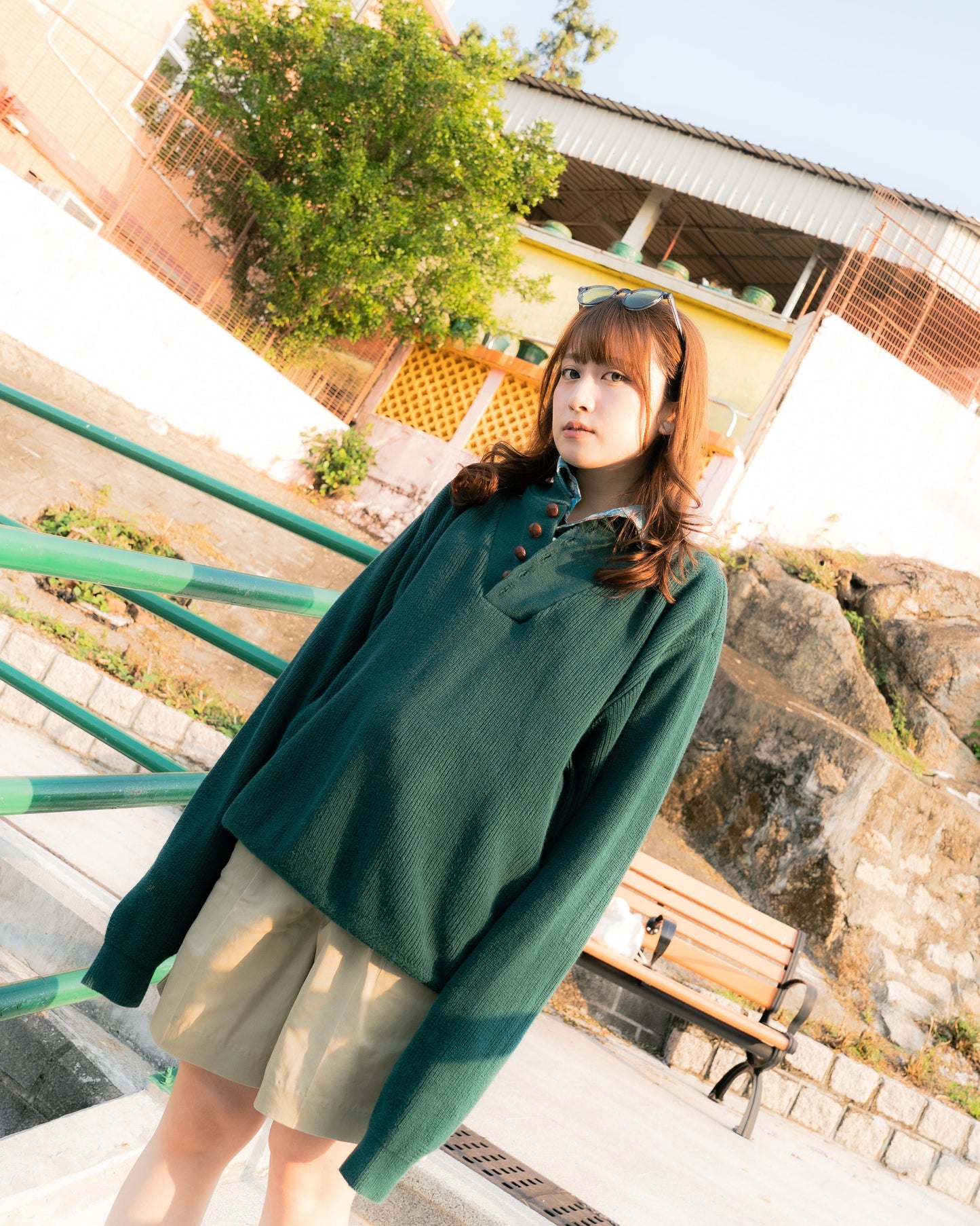1990s "LANDS' END" Henley Knit Sweater
