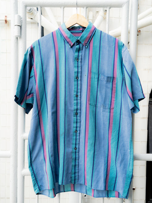 "POLO CLUB MANHATTAN" Striped Short Sleeves Button-Down Shirt"