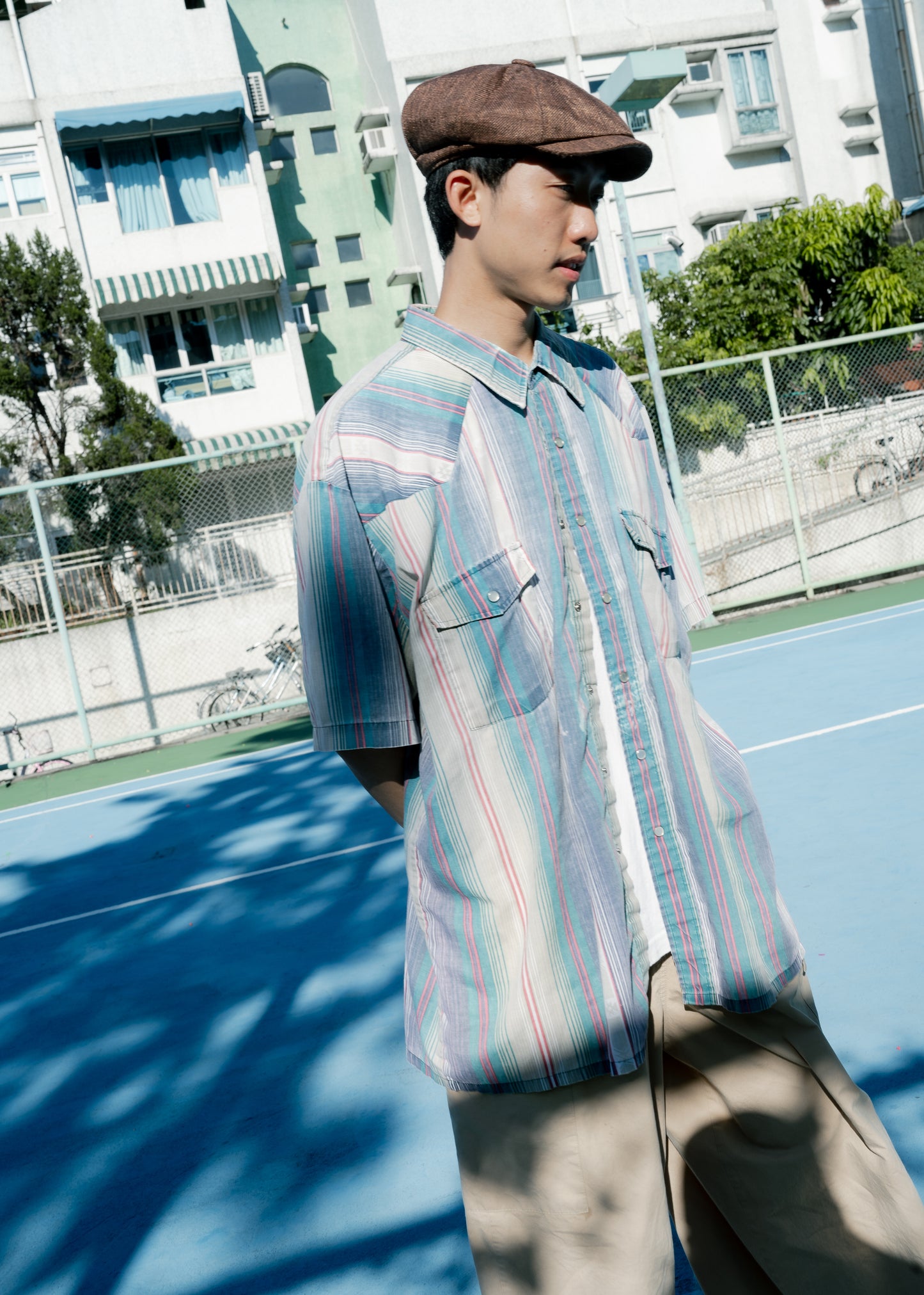 "OUTLAW" Dobby Stripe Pearl Snap Short Sleeve Western Shirt