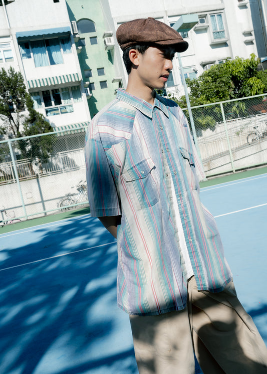 "OUTLAW" Dobby Stripe Pearl Snap Short Sleeve Western Shirt
