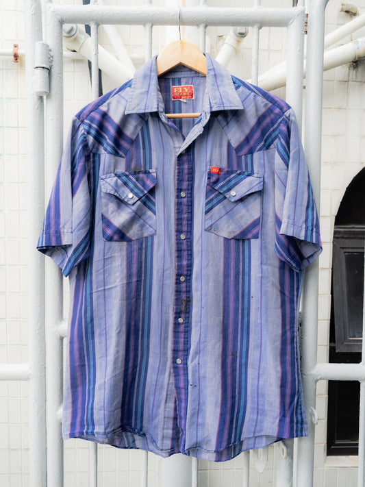 1980s "ELY PLAINS" Striped Short Sleeves Snap Button Shirt
