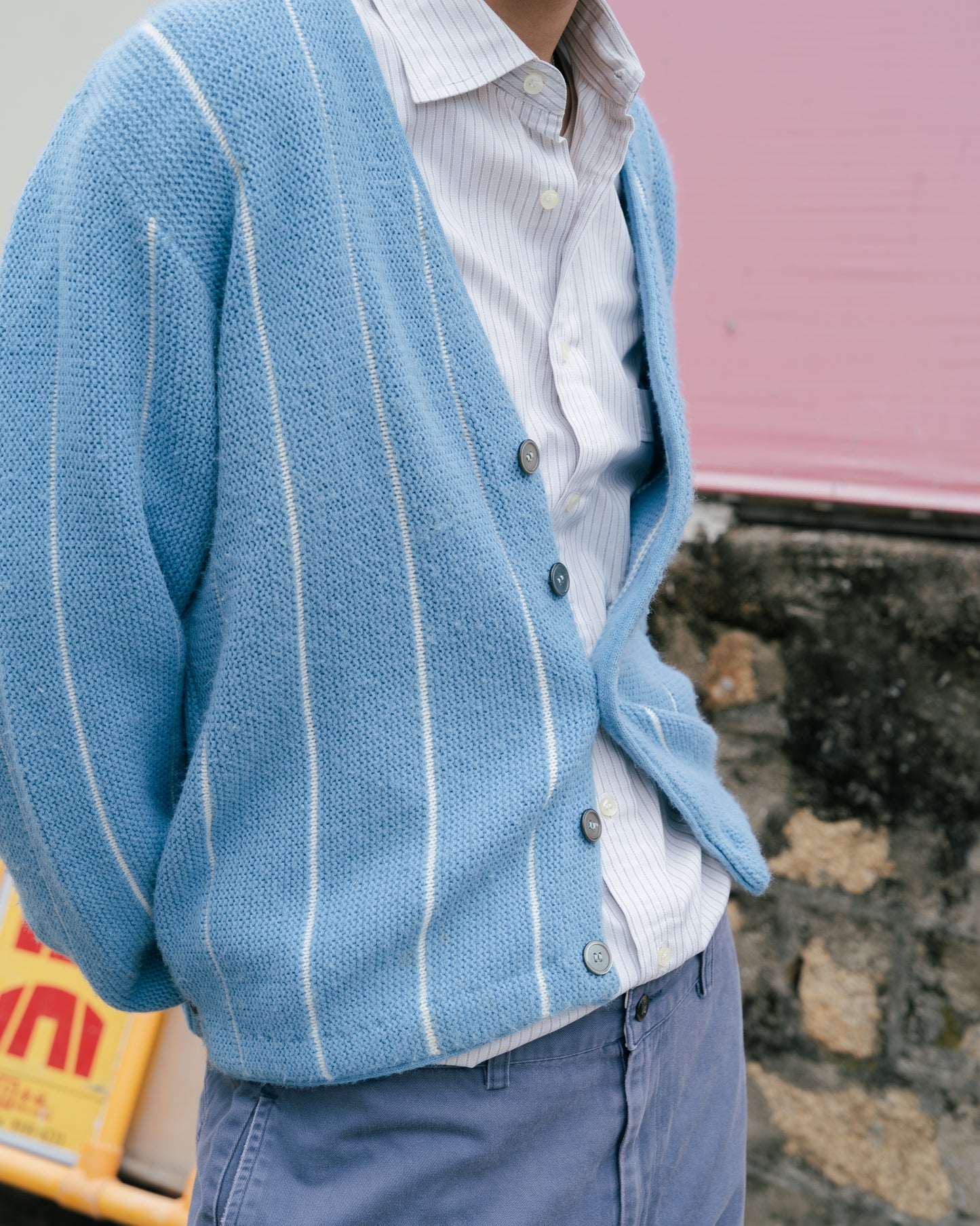 1960-70s Striped Heavy Knit Button Up Cardigan