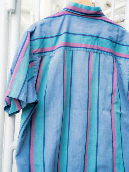 "POLO CLUB MANHATTAN" Striped Short Sleeves Button-Down Shirt"