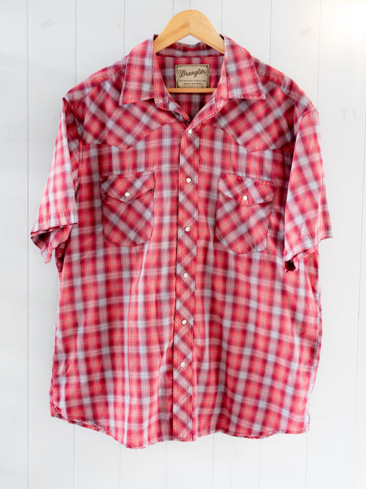 "WRANGLER" Plaid Short Sleeves Western Snap Shirt