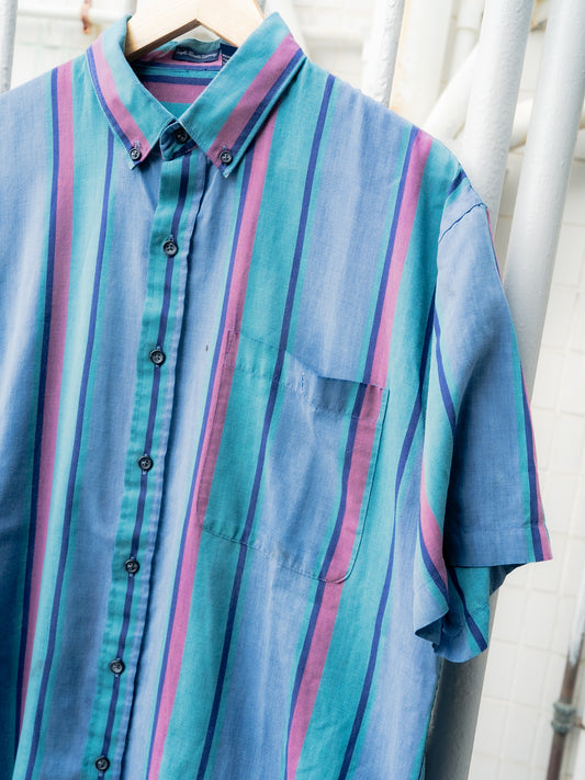 "POLO CLUB MANHATTAN" Striped Short Sleeves Button-Down Shirt"