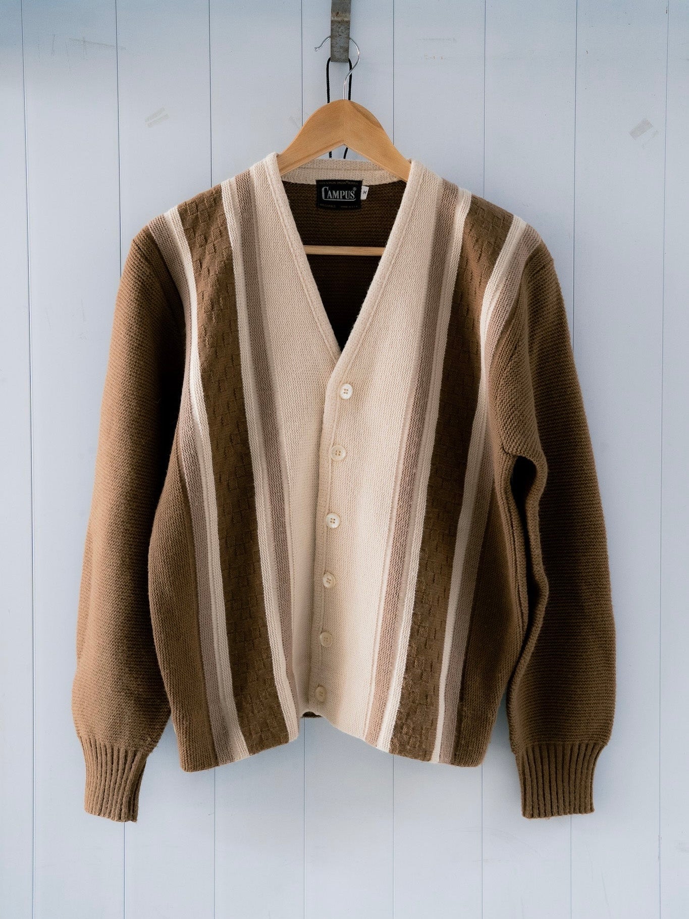 1960-70s "CAMPUS" Checkerboard Striped Knit Cardigan