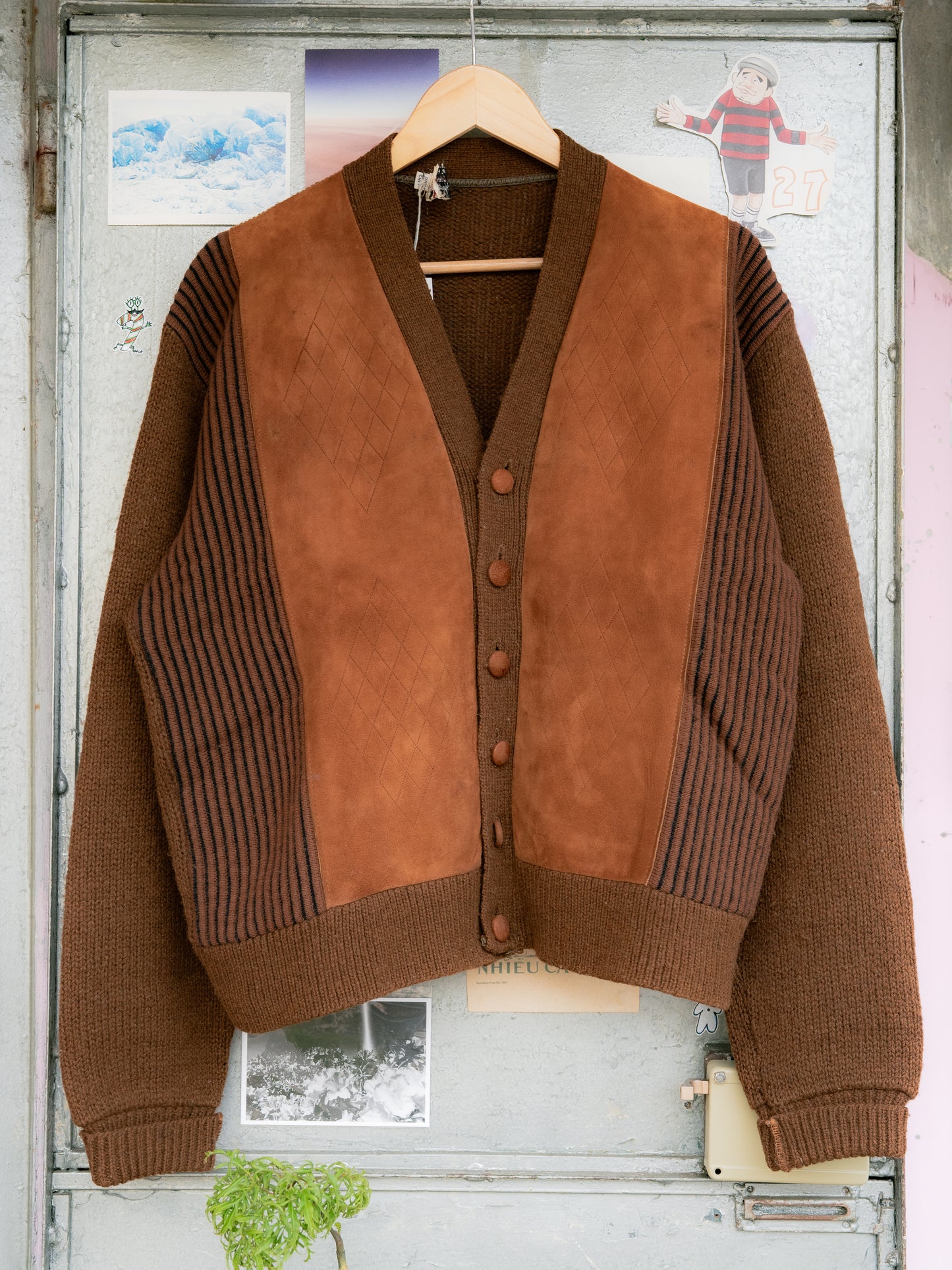 1960-70s Suede Wool Mix Cardigan