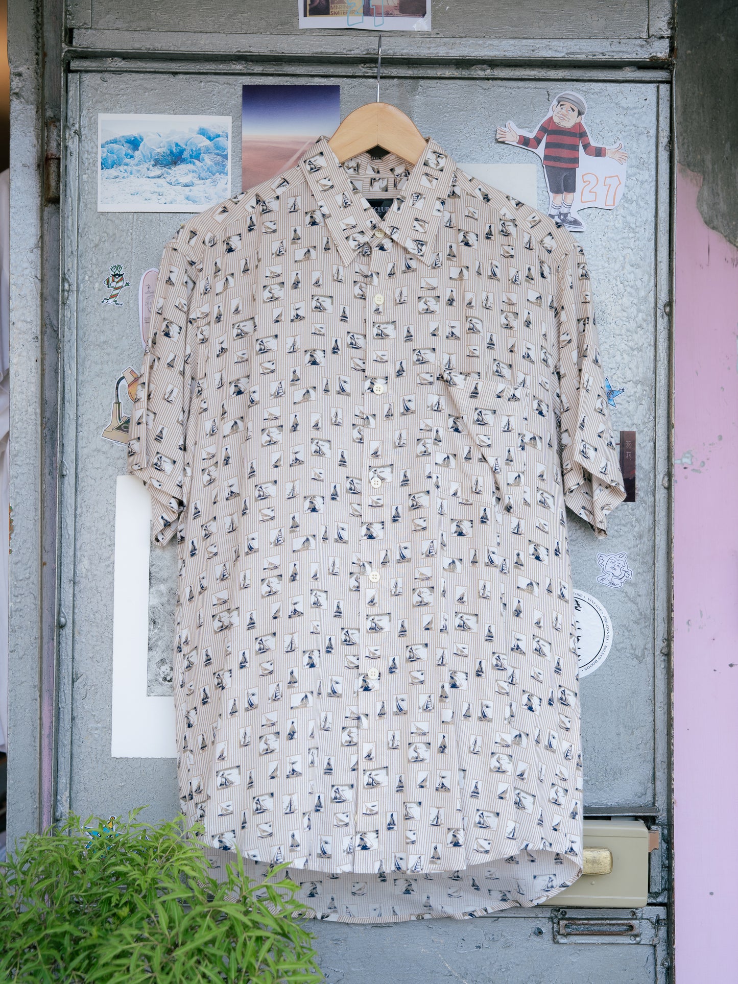 "VIVRECLUB" Sailing Boat Pattern Short Sleeve Shirt