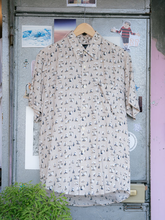 "VIVRECLUB" Sailing Boat Pattern Short Sleeve Shirt