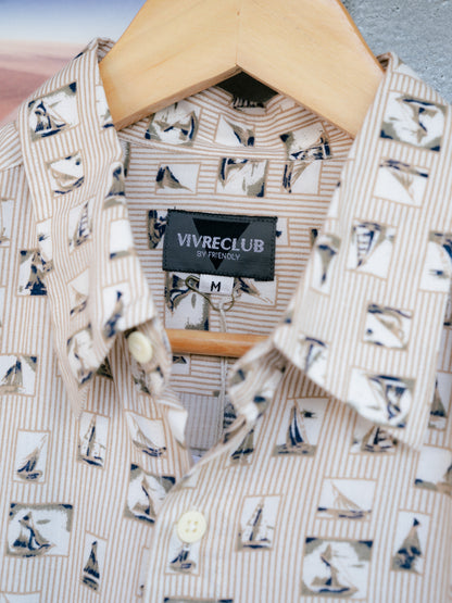 "VIVRECLUB" Sailing Boat Pattern Short Sleeve Shirt