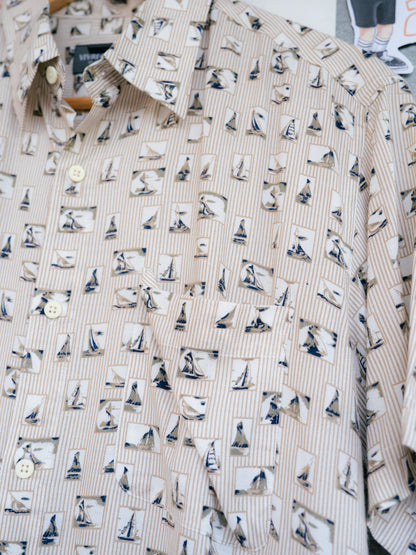 "VIVRECLUB" Sailing Boat Pattern Short Sleeve Shirt