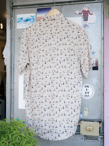 "VIVRECLUB" Sailing Boat Pattern Short Sleeve Shirt
