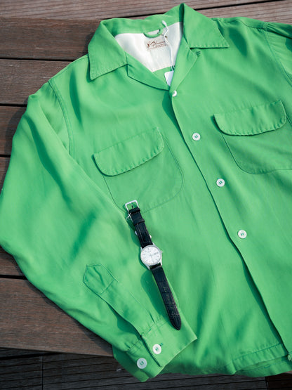 1950s "FLAMINGO SPORTSWEAR" Rayon Gabardine Loop Collar Shirt