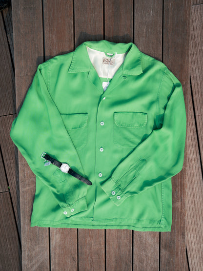 1950s "FLAMINGO SPORTSWEAR" Rayon Gabardine Loop Collar Shirt