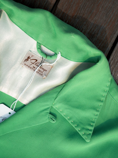 1950s "FLAMINGO SPORTSWEAR" Rayon Gabardine Loop Collar Shirt