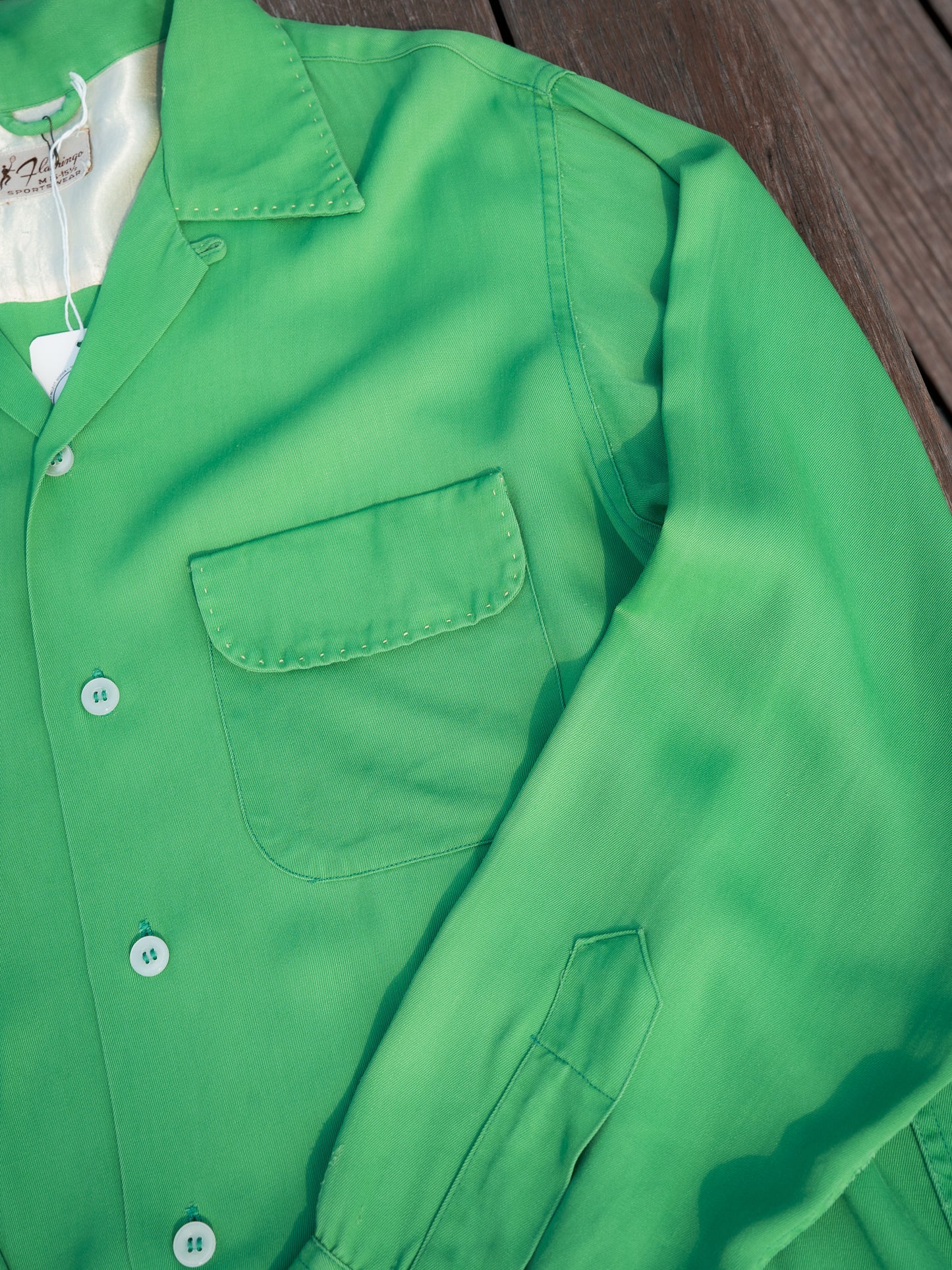 1950s "FLAMINGO SPORTSWEAR" Rayon Gabardine Loop Collar Shirt