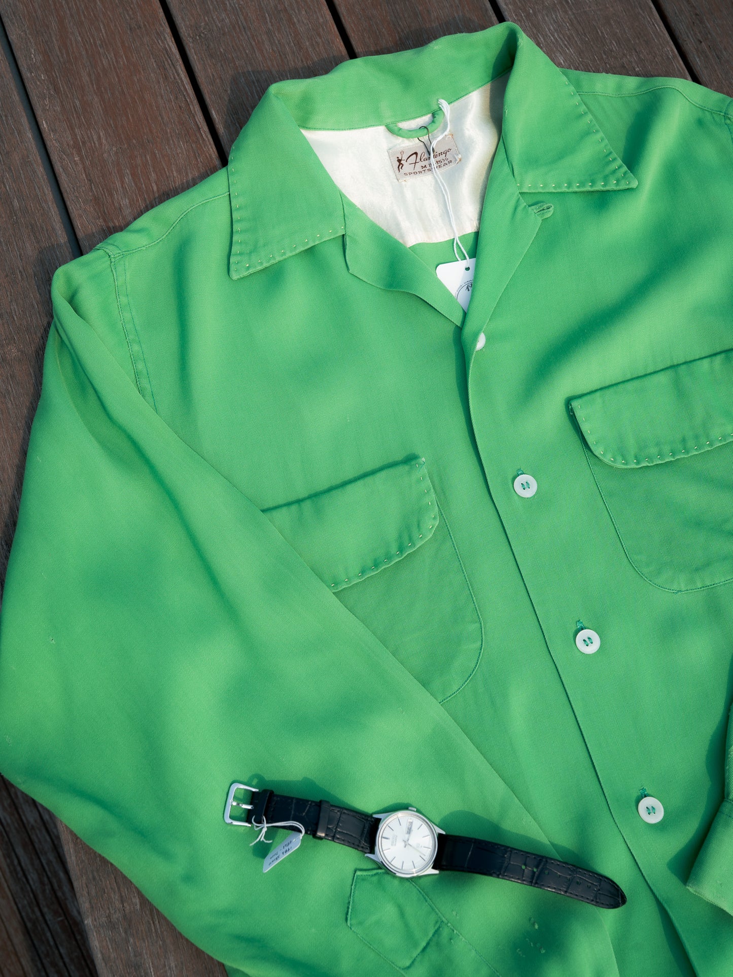 1950s "FLAMINGO SPORTSWEAR" Rayon Gabardine Loop Collar Shirt
